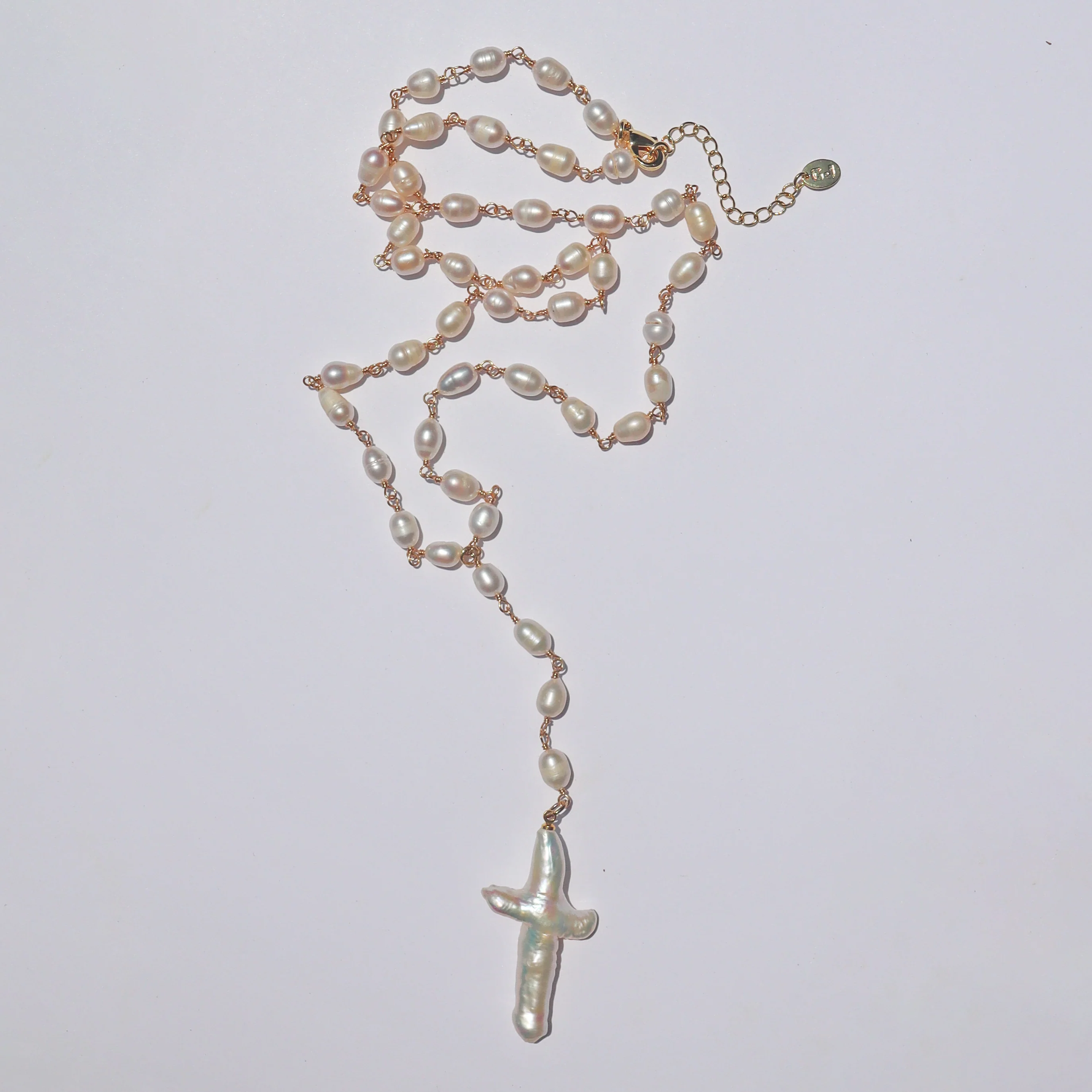 Andie Freshwater Pearl Cross Drop Necklace - Image 4